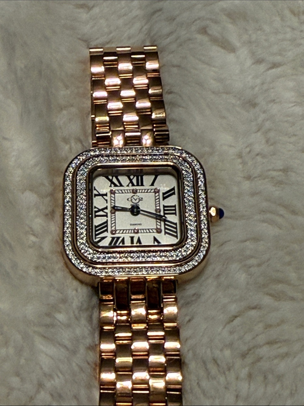 Gold Crystal-Trim Square Dial Women's Bracelet Watch - Picture 10 of 11
